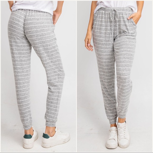 Store Closing‼️ Gray & White Stripe Joggers - Picture 2 of 6